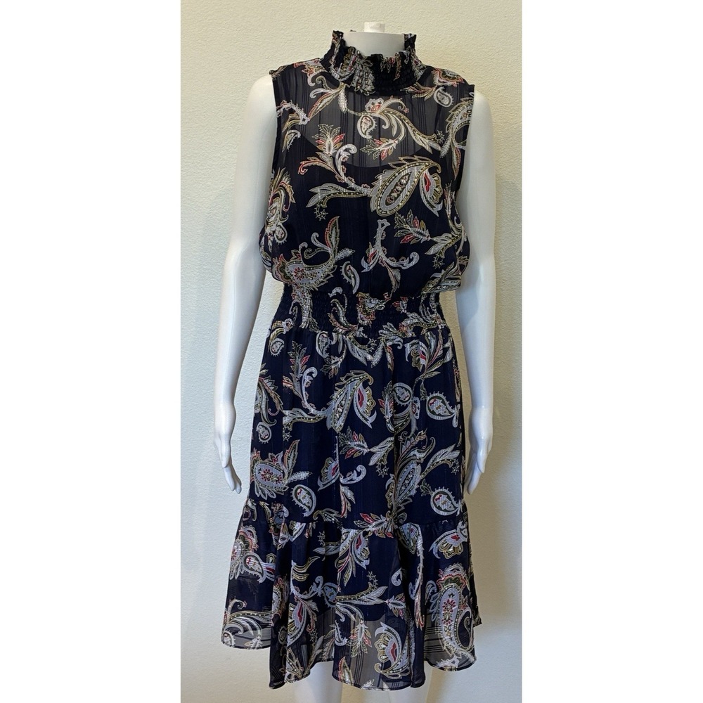 Nanette Lepore Sheer Sleeveless Paisley Midi Dress Size 10 Black Party Office